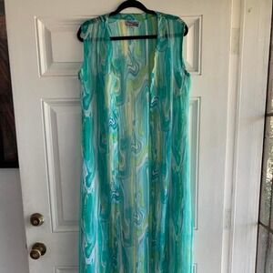 Green marbled cover up cardigan duster size small‎